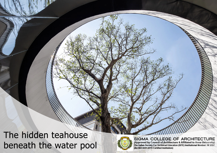 The hidden teahouse beneath the water pool